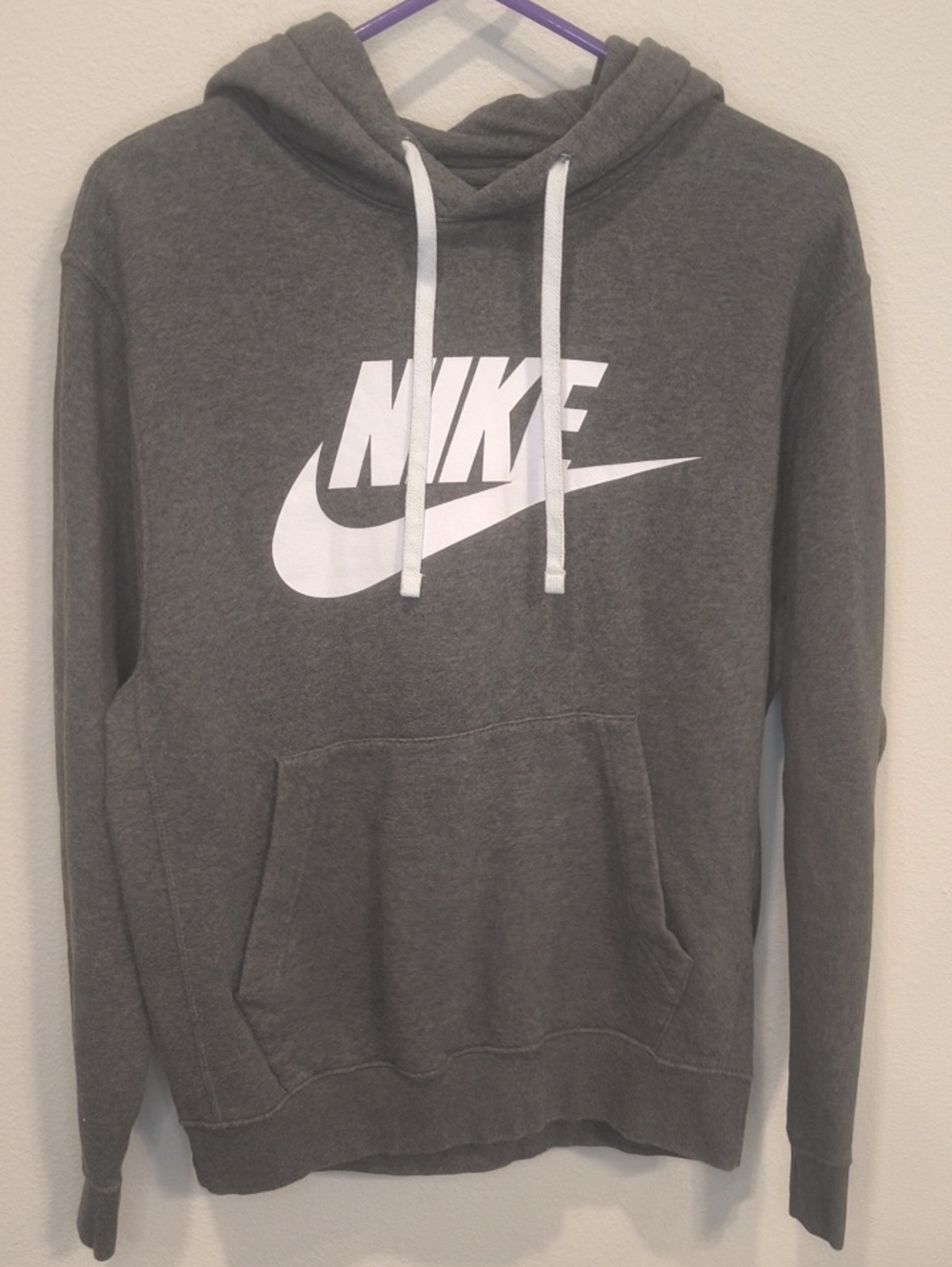 Nike Dark Gray Pullover Hoodie with White Logo Men's Small